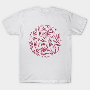 Pink leaves watercolor pattern illustration T-Shirt